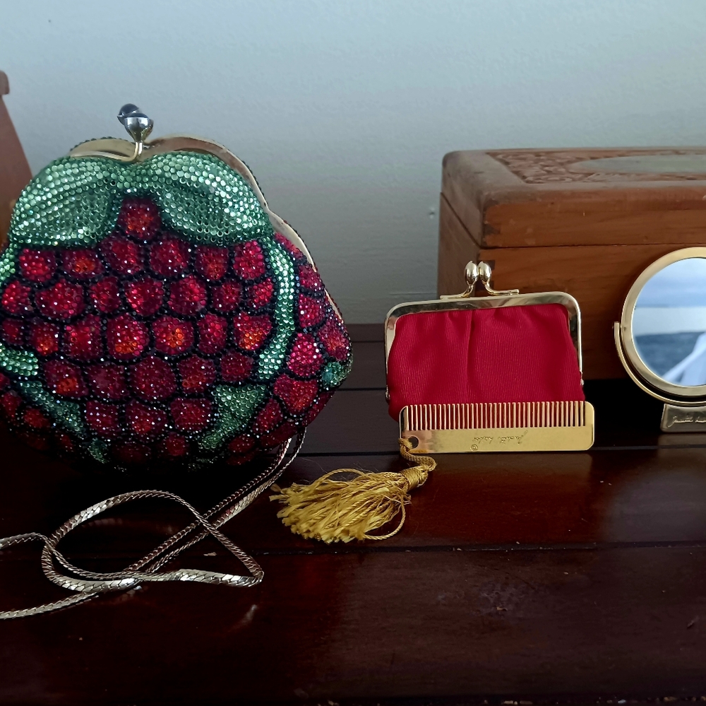 Judith leiber Strawberry crystal handbag. Red/Green